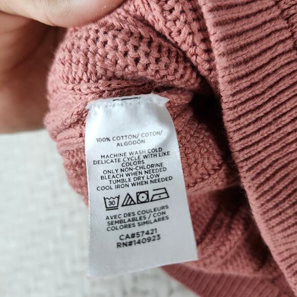 LOFT Outlet Dusty Pink Ribbed Knit V-Neck Puff Sleeve Sweater Sz Small Peasant - Picture 4 of 6